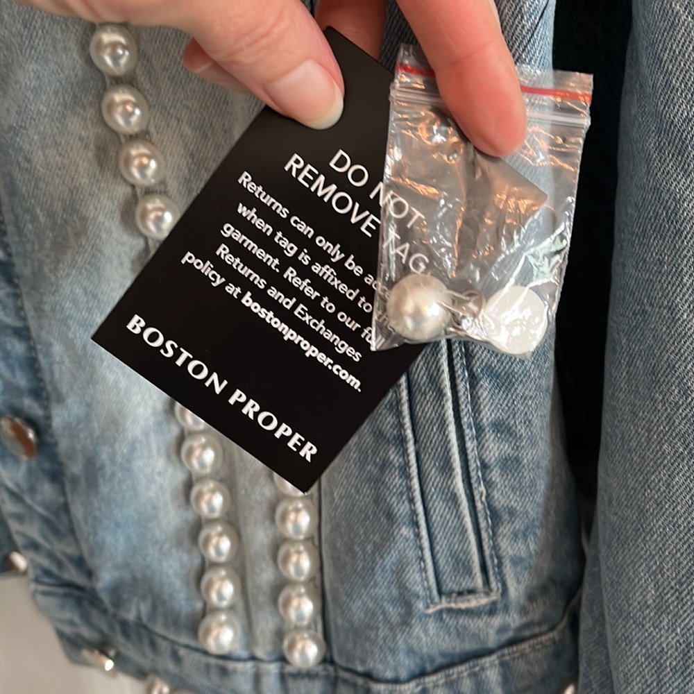 NWT Boston Proper Pearl Embellished Denim Jacket - originally $195! - Picture 6 of 11
